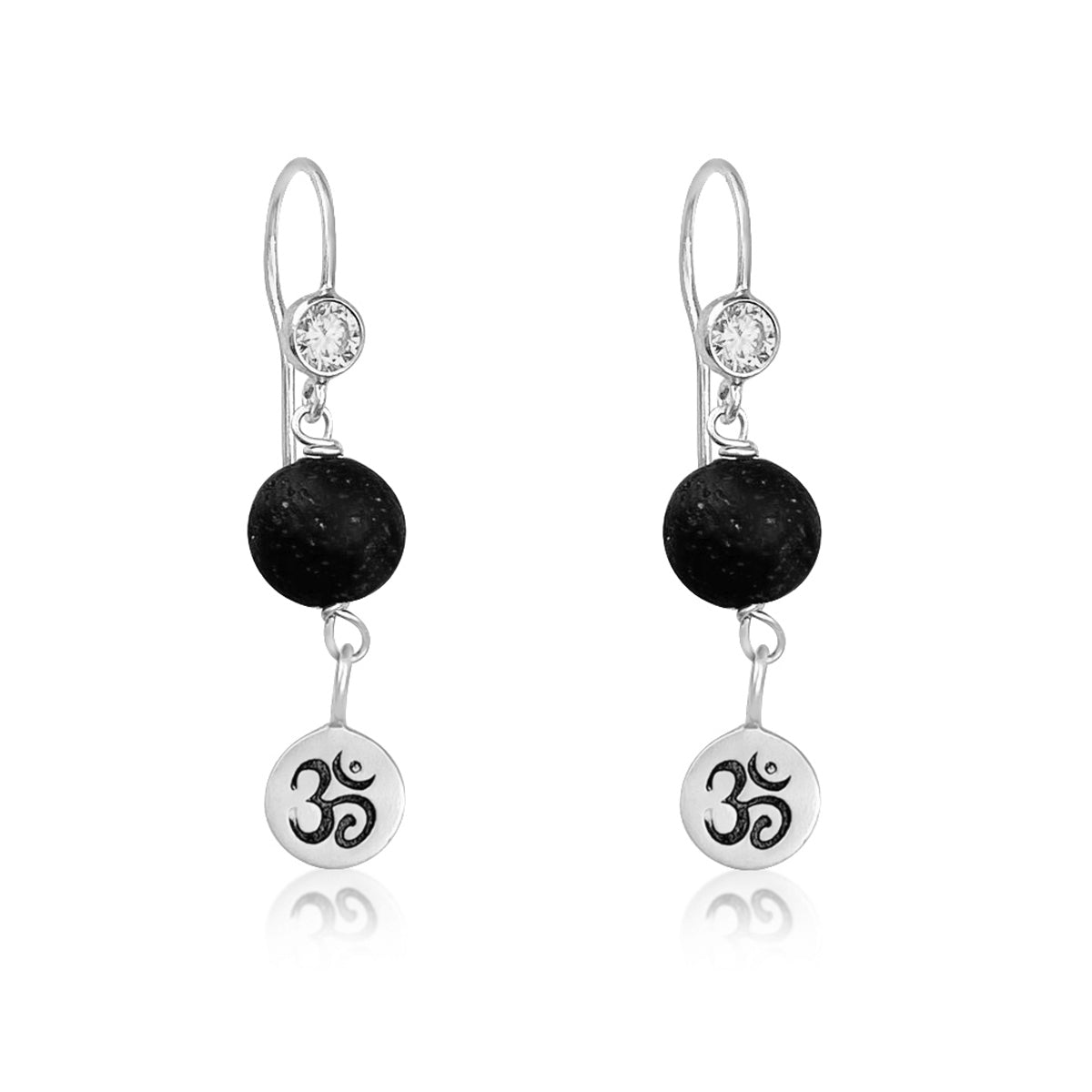 Yoga Inspired Earrings with Ohm and Lava Stone to Hear the Sound of the Universe