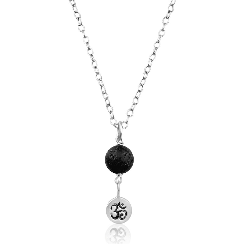 Yoga Inspired Ohm Necklace with Lava Stone to Hear the Sound of the Universe