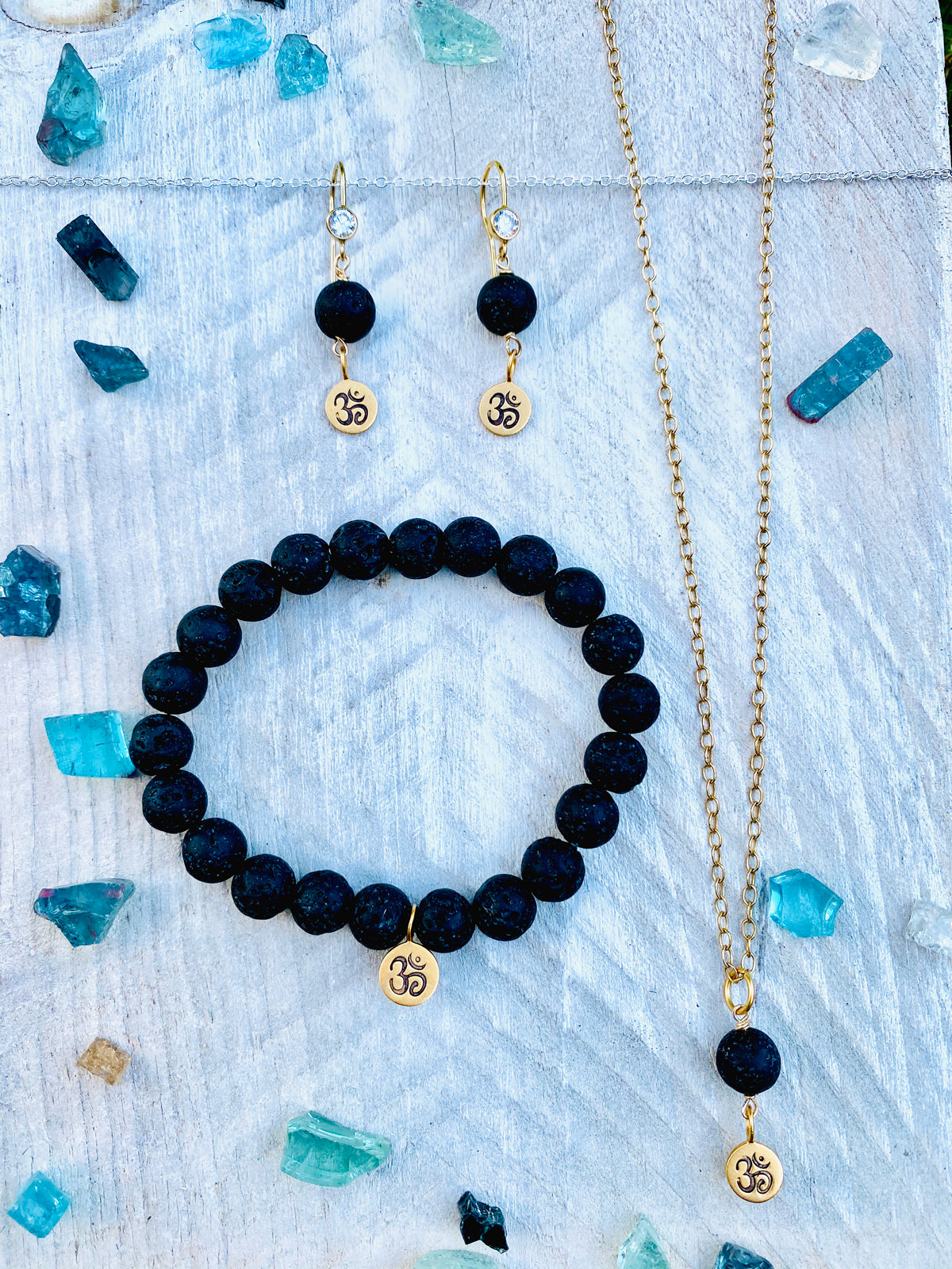 Yoga Inspired Lava Stone Set with Ohm Charm to Hear the Sound of the Universe