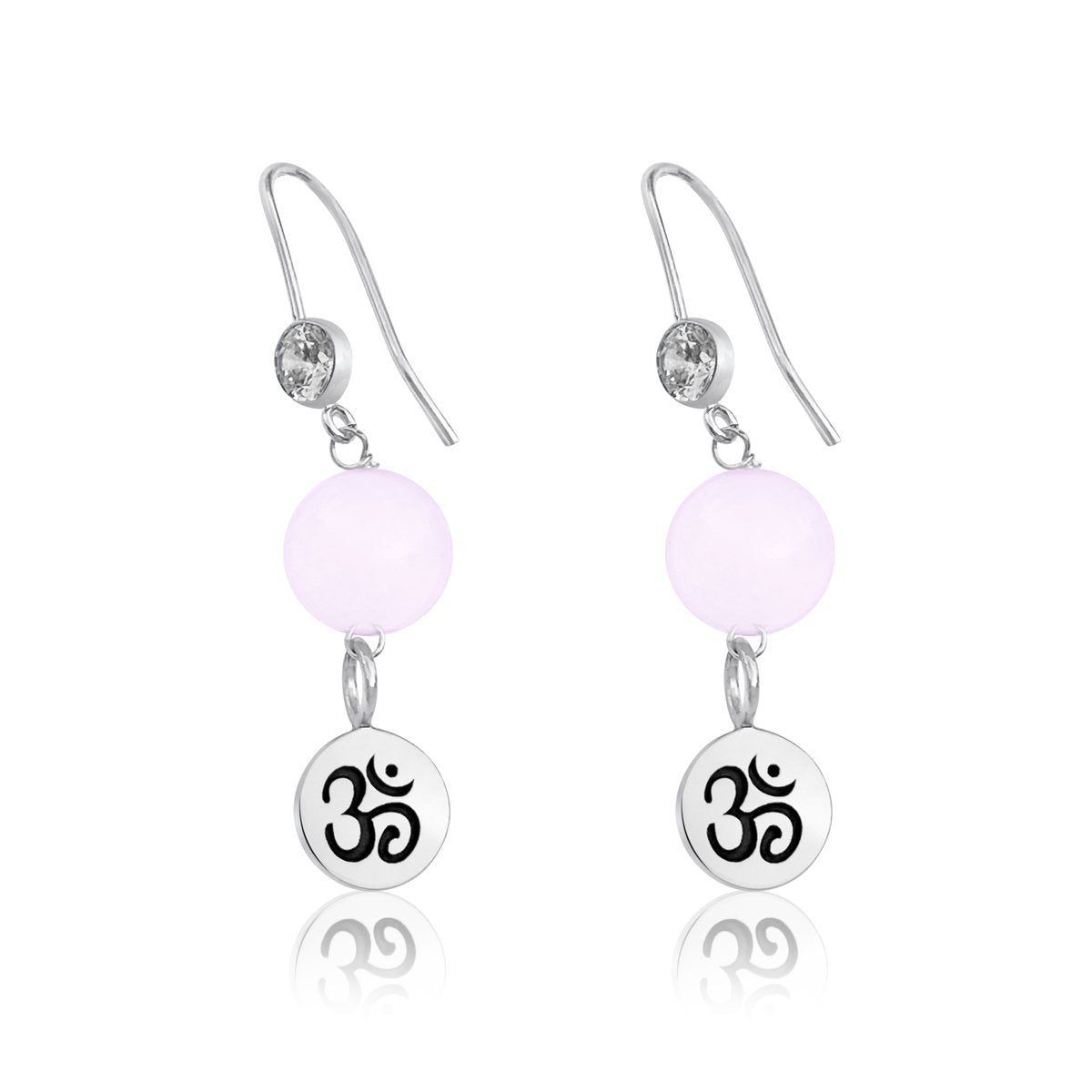 Sterling Silver Yoga Inspired Ohm Earrings with Rose Quartz