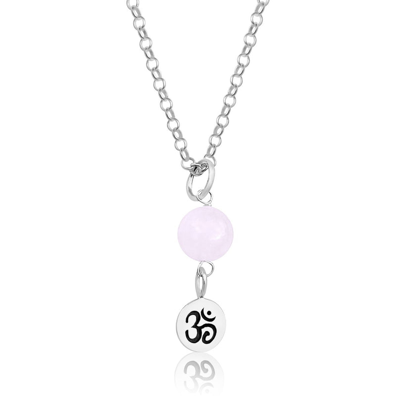 Sterling Silver Yoga Inspired Ohm Necklace with Rose Quartz