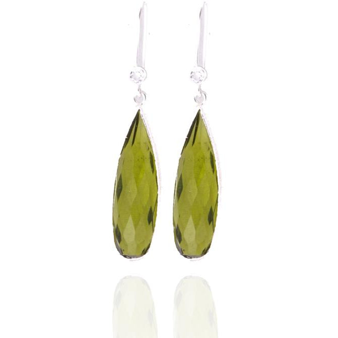 Sterling Silver Olive Quartz Crystal Earring for Self Esteem