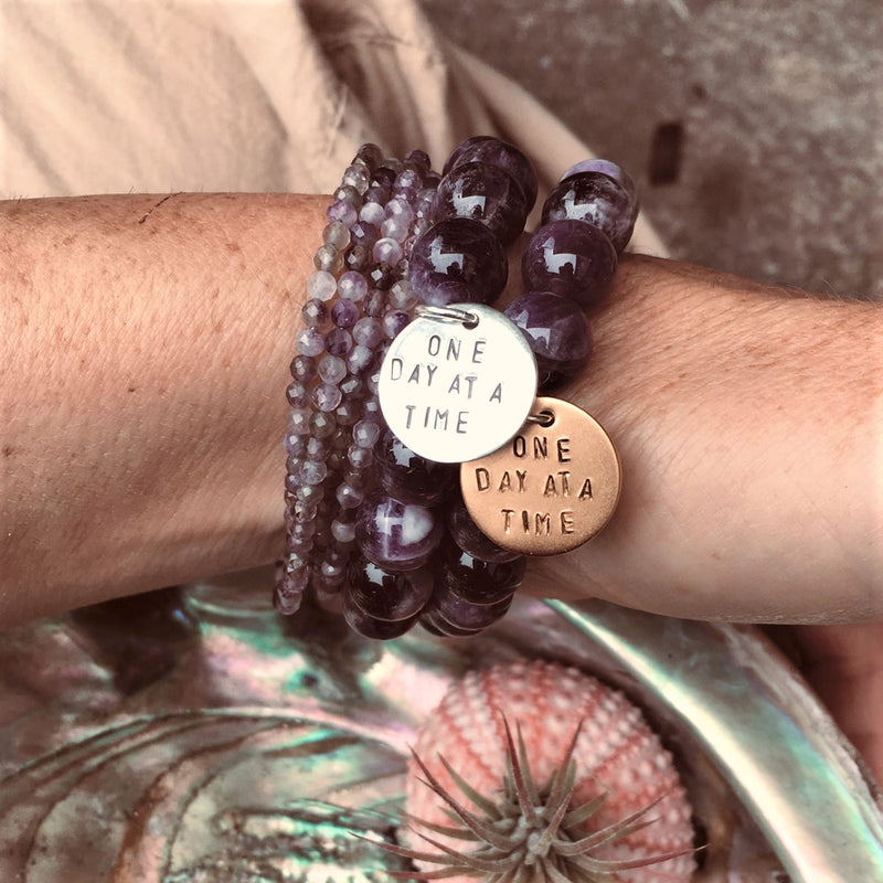 One Day at a Time Inspirational Amethyst Bracelet and Wrap Trio