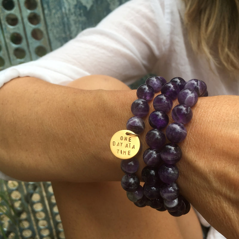 One Day at a Time - Inspirational Amethyst Bracelet and Wrap Trio
