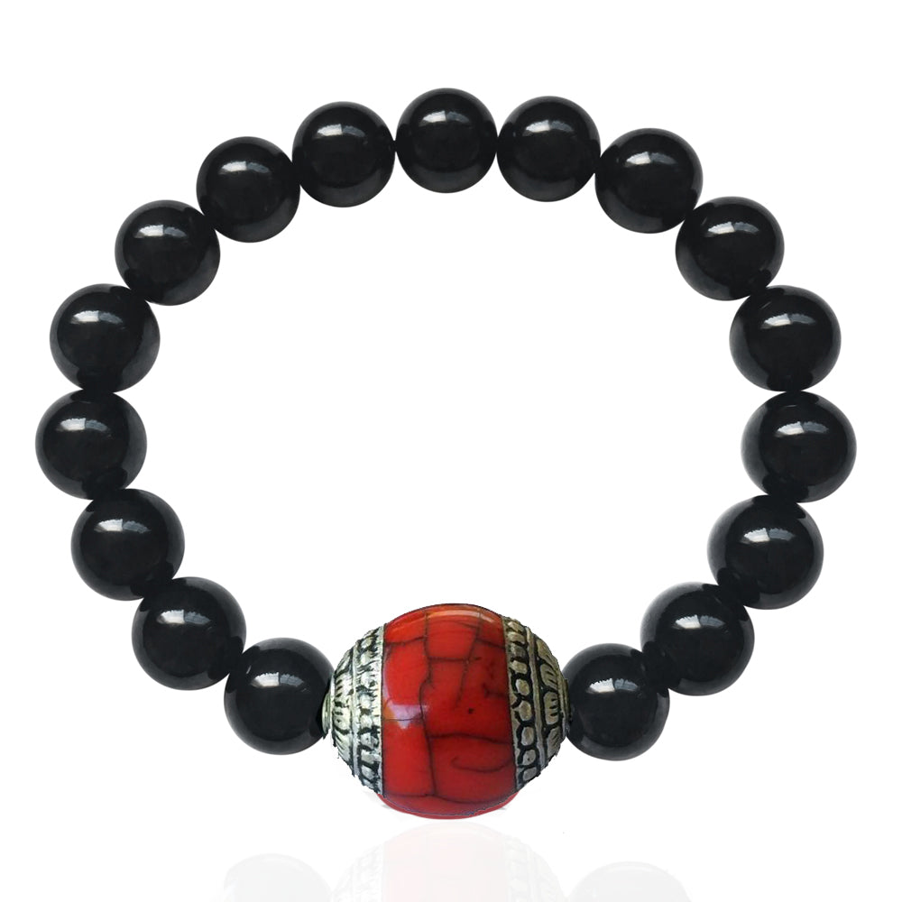 Onyx Bracelet for Self-Control with Red Bead
