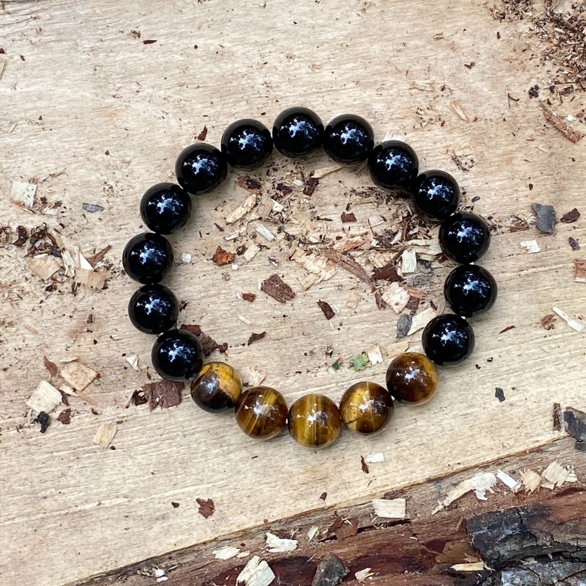 Unisex Black Onyx and Tiger Eye Bracelet to Help You Feel Grounded and Rooted. Best crystal for self control. Best crystal for inner strength.