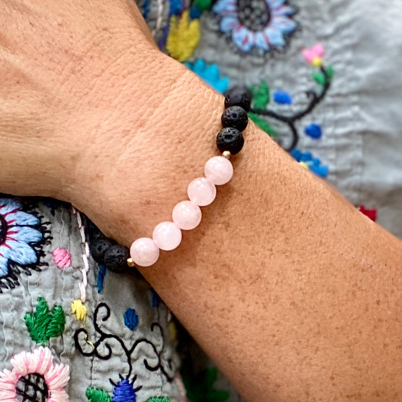 Lava Stone with Pink Agate Bracelet for Loving Thoughts