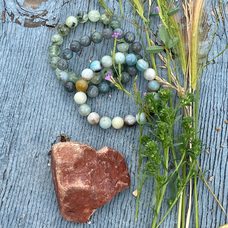 Labradorite, Prehnite and Amazonite Bracelet Trio to Assists in Dealing with Feelings of Constant Change in Our Lives. 
