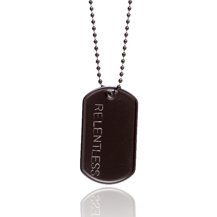 Black Stainless Steel Military Style  Relentless Inspirational Dog Tag Necklace