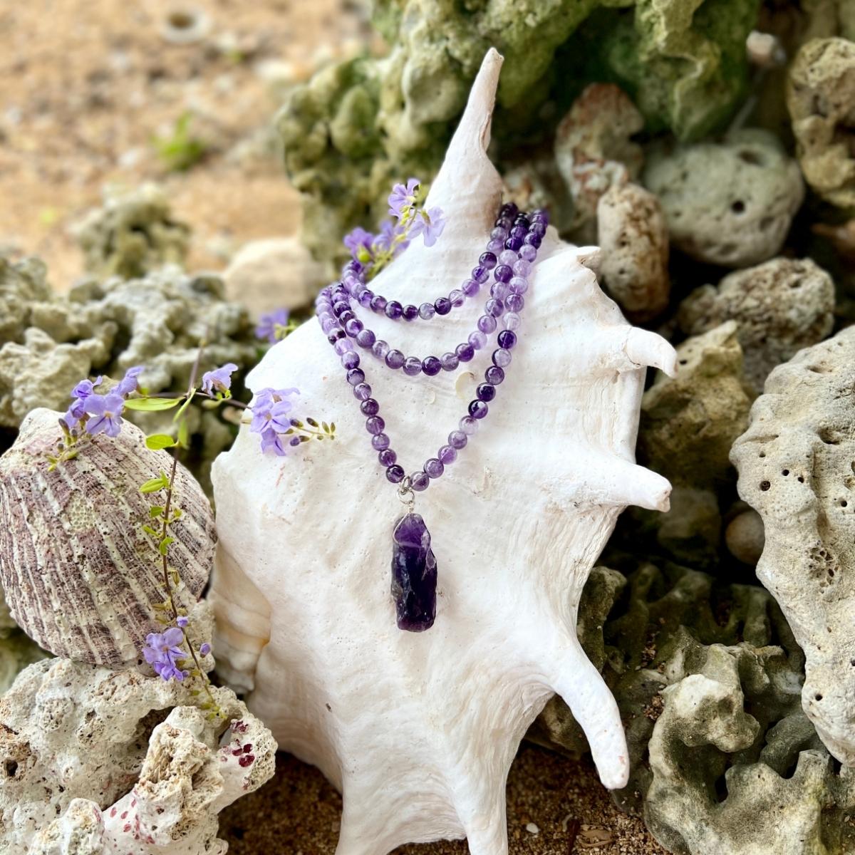 Rustic Amethyst Crystal Necklace to Help Reduce Stress, Emotional Stability and Inner Strength, a great crystal to Help Make Good Decisions
