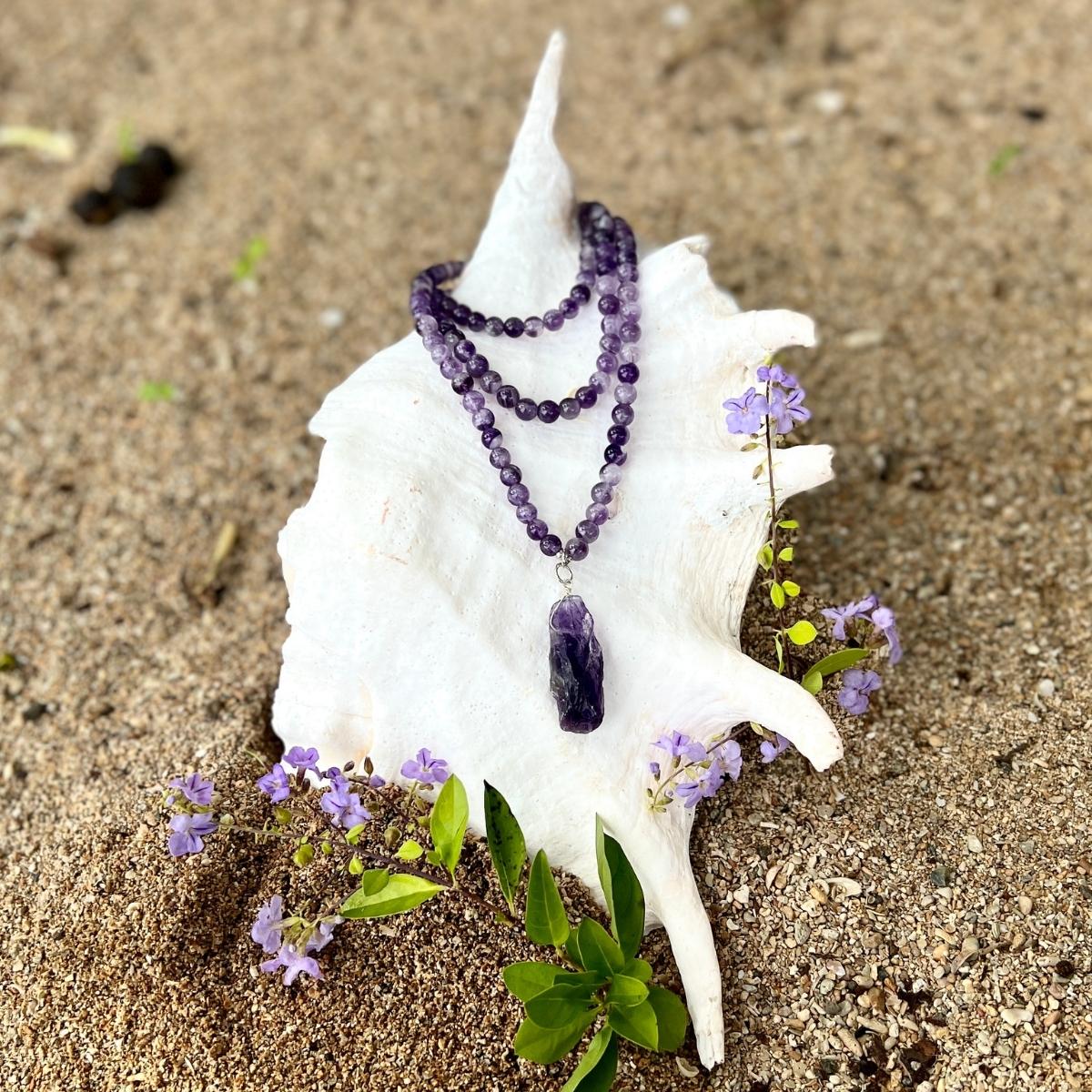Rustic Amethyst Crystal Necklace to Help Reduce Stress, Emotional Stability and Inner Strength, a great crystal to Help Make Good Decisions