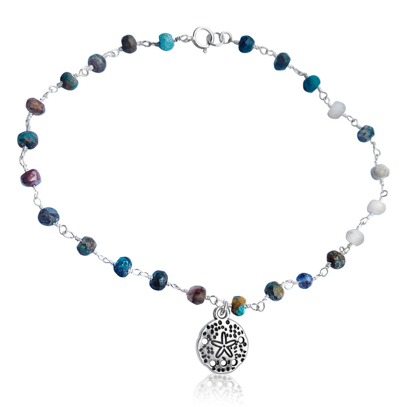 Mother Earth Anklet with Sand Dollar Beach Charm with a Mix of Semi-Precious Chakra Healing Stones 
