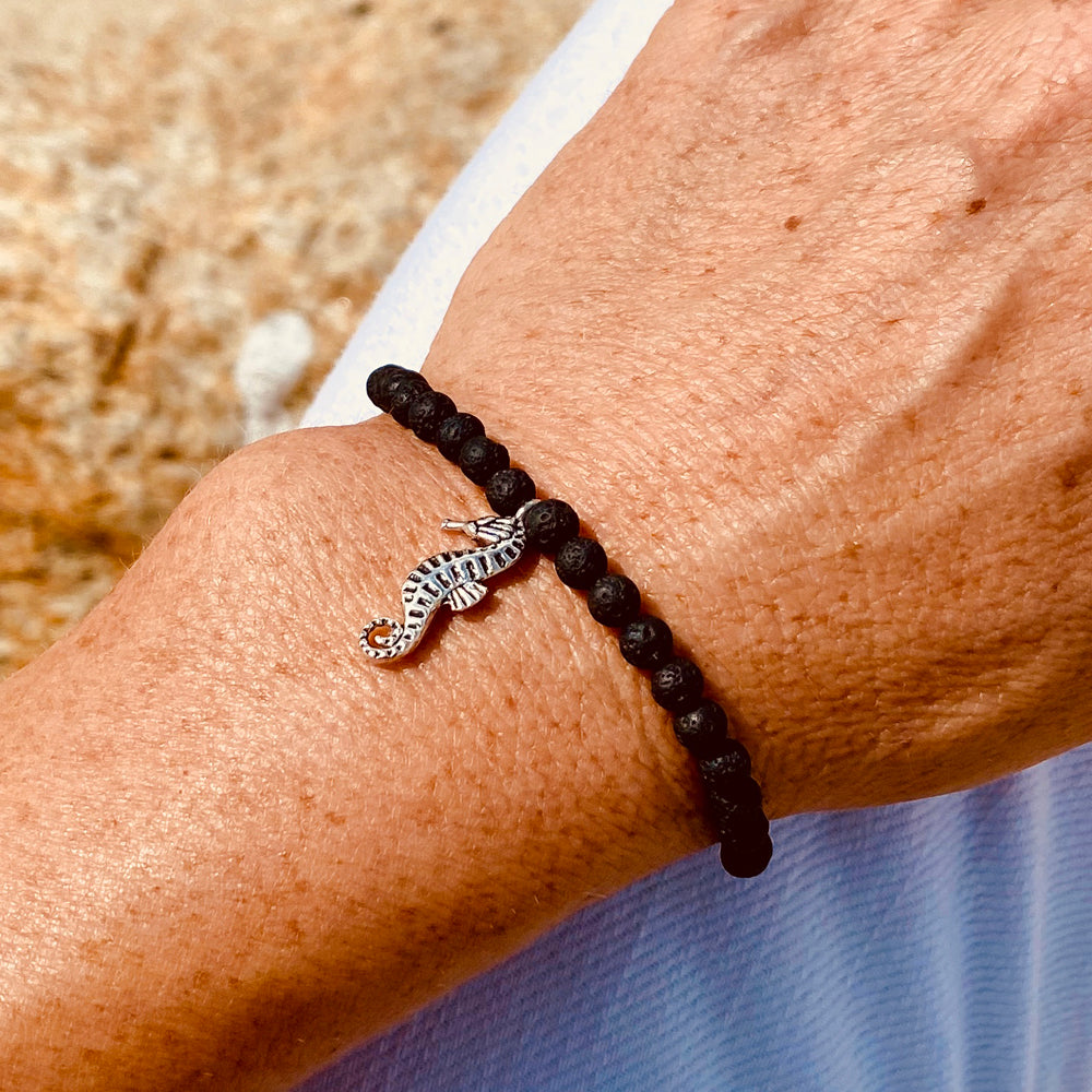Ocean Inspired Seahorse Bracelet with Lava Stone