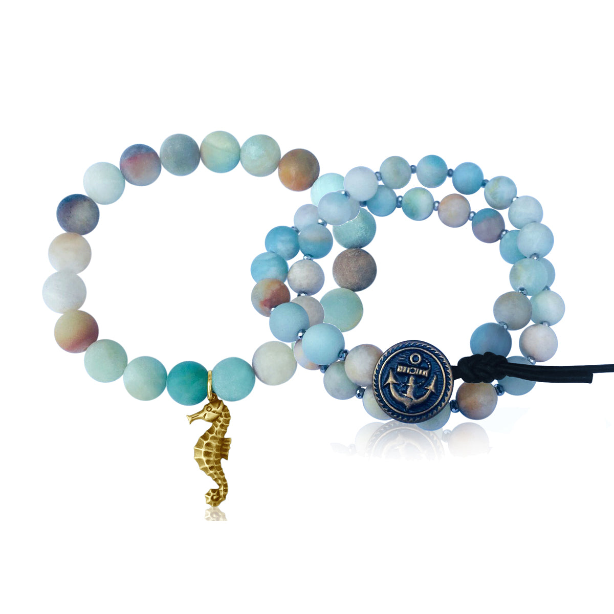 Amazonite Wrap Bracelet with Anchor to Help Keep a Clear Mind - Combo with a Magical Seahorse