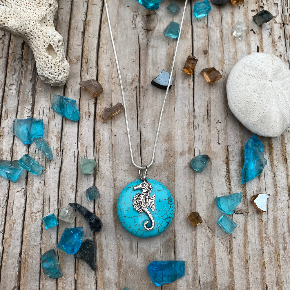 Ocean Inspired Turquoise Pendant with Seahorse Necklace