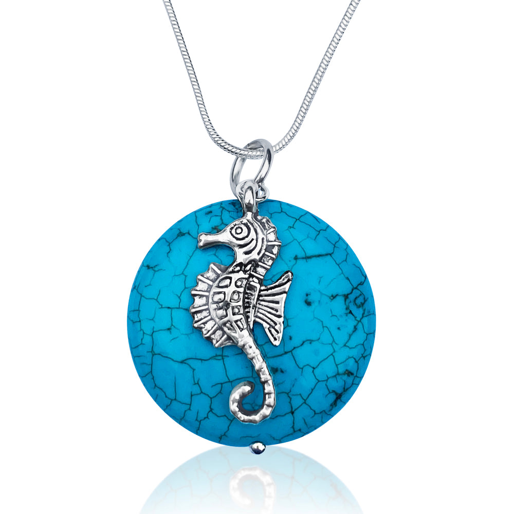 Ocean Inspired Turquoise Pendant with Seahorse Necklace