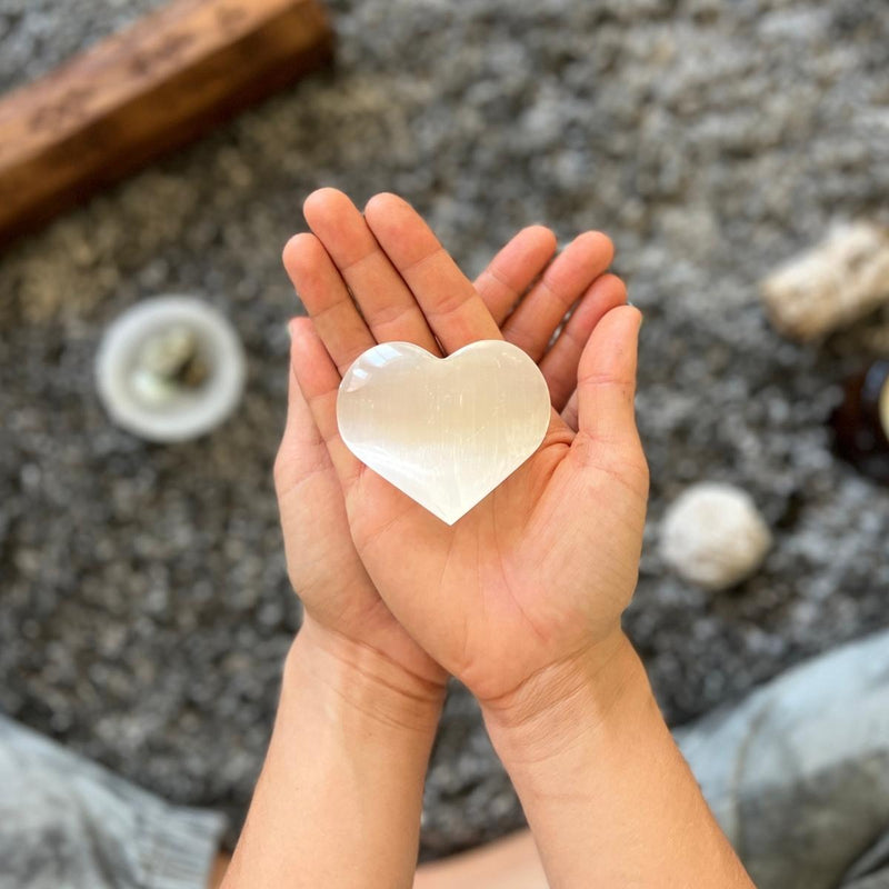 Selenite Heart to Remove Mental and Emotional Blocks. Powerful and adorable. Selenite is such a perfect stone for any ritual or intentional meditation because of its ability to effectively move energies around the body and aura, as well as remove and clear mental and emotional blocks. 