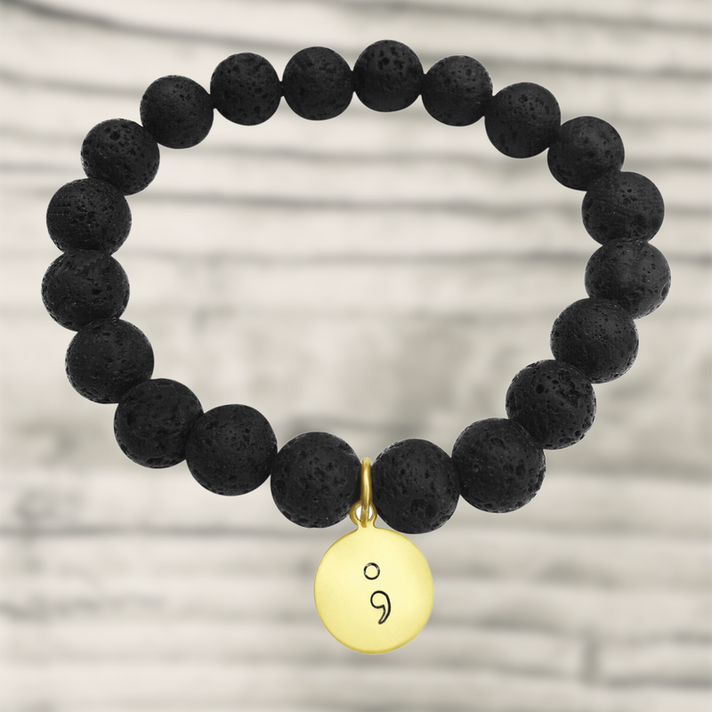 My Story isn't Over Bracelet with Semicolon and Lava Stone