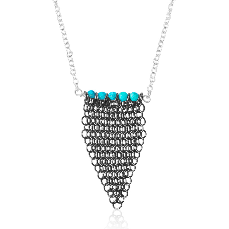Repurposed Shark Chainmail Suit Necklace with Turquoise
