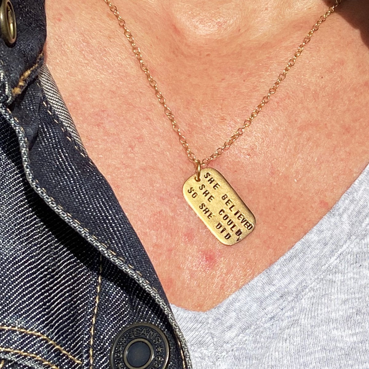 Gold She Believed She Could So She Did Dog Tag Necklace