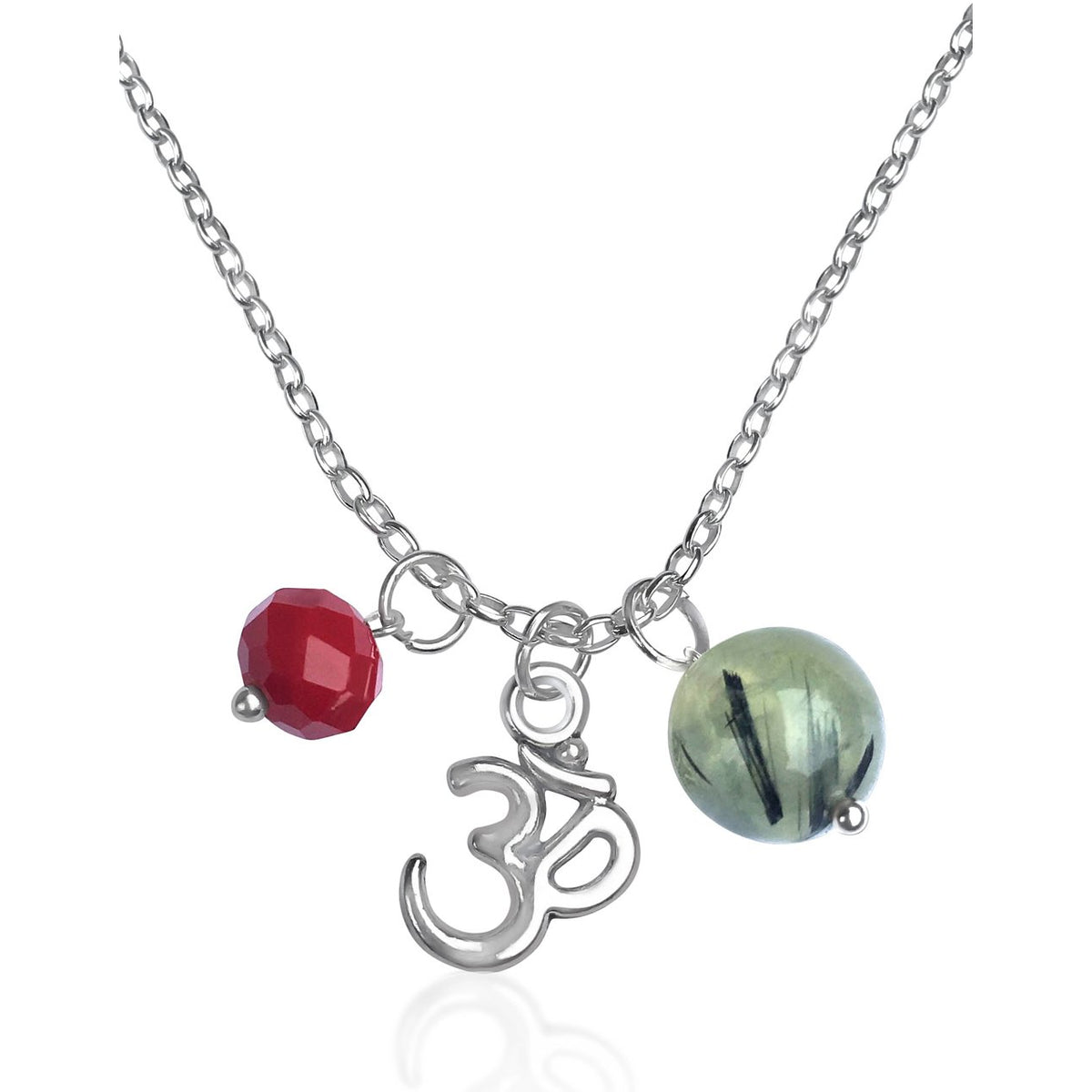 Ohm Charm Necklace with Prehnite and Red Crystal