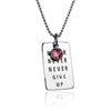 Never Give Up Sterling Silver Inspirational Dog Tag Necklace with Swarovski Crystal