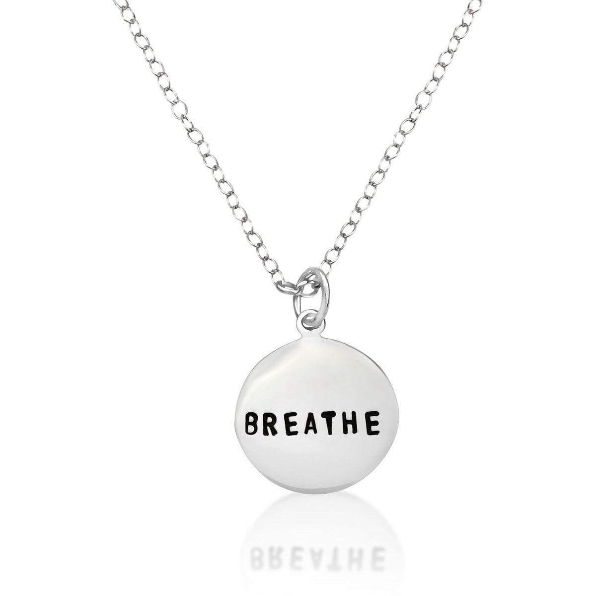 Sterling silver BREATHE Pendant on an oval link sterling silver necklace