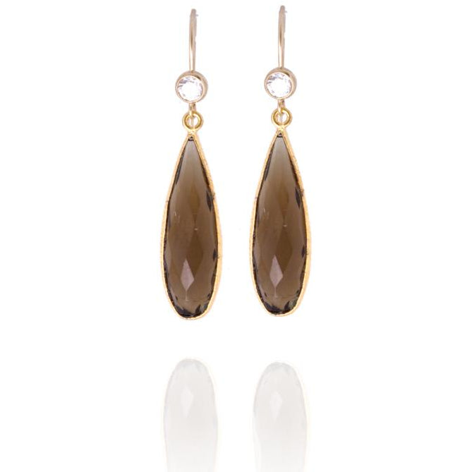 Smoky Quartz Crystal Gold Filled Earring to Remove Negativity
