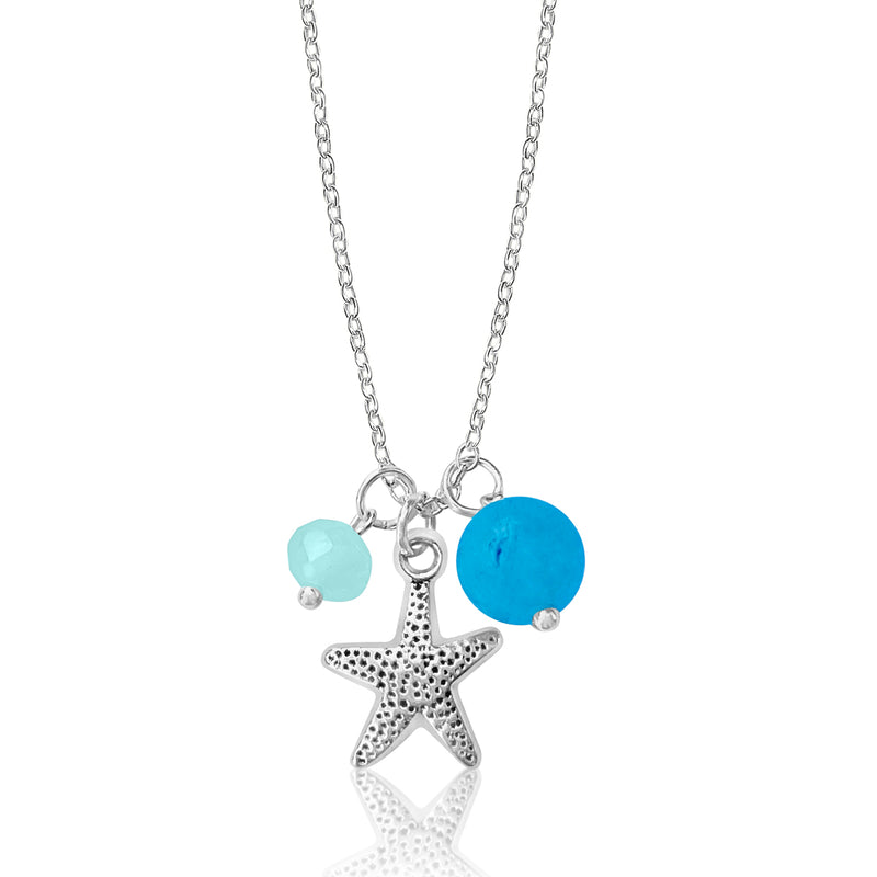 Starfish Ocean Charm Necklace with Ocean Green Foam Crystals