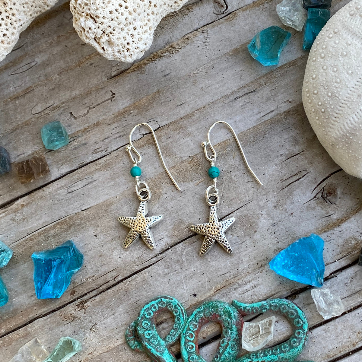 Ocean Inspired Starfish Earrings with Turquoise