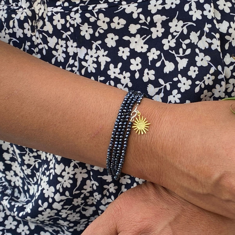 Sunshine Happiness Wrap Bracelet with Midnight Dark Crystals to bring some sunshine in your life! 
