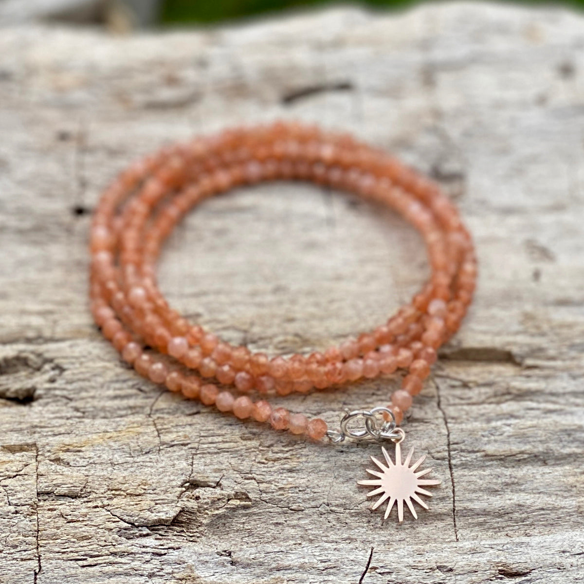 Sunstone Sunshine Happiness Wrap Bracelet to allow your real self to shine through happily. The Sunstone crystal stone meaning helps you to clear away limitations and negative energies by replacing them with light and high vibrations. May this sunstone wrap bracelet add a little more brightness to your inner spirit.
