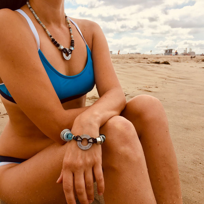 Zero Waste Bracelet with up-recycled SCUBA parts and Sea Glass