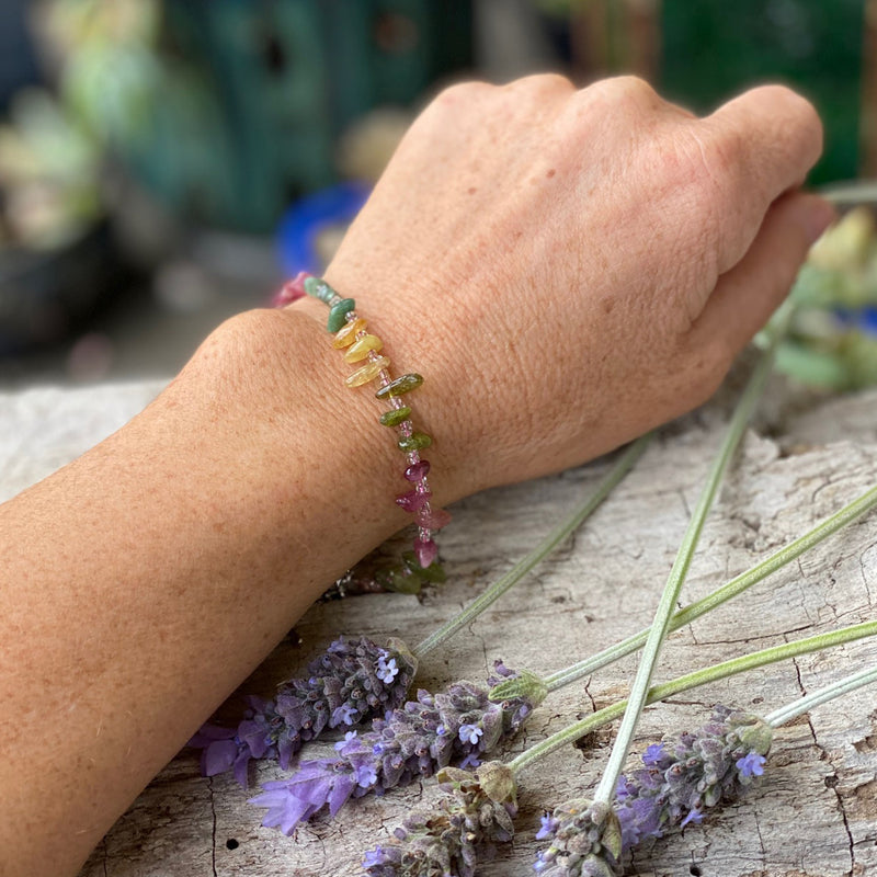 Emotional Healing Rainbow Chakra Tourmaline Bracelet for Self Love