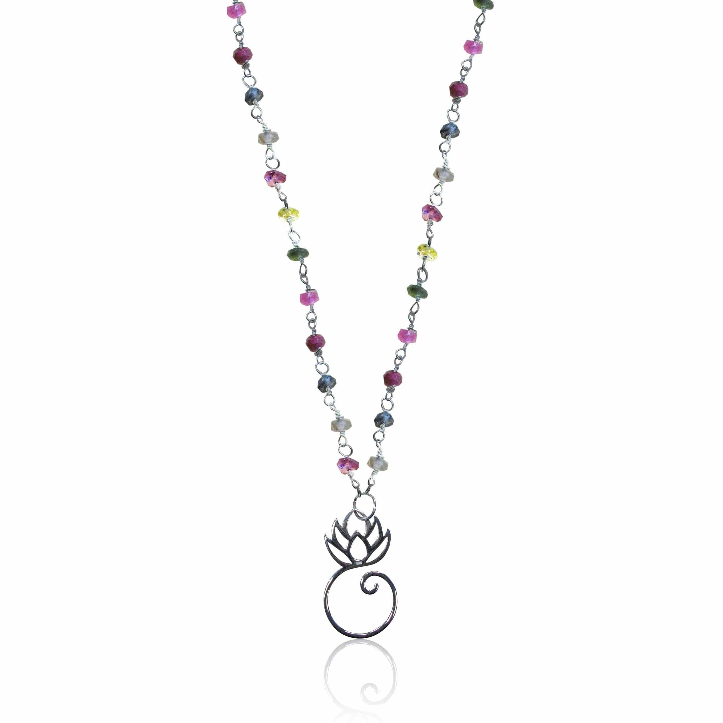 Rainbow Tourmaline Necklace with Lotus Flower for Tolerance
