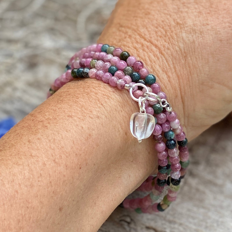 Emotional Healing Rainbow Chakra Tourmaline Wrap Bracelet for Self Love with a Clear Crystal. If  you don't love yourself, you can not love others. Self Love, Forgiveness. Pregnancy Bracelet, Hormone Balance Bracelet. 