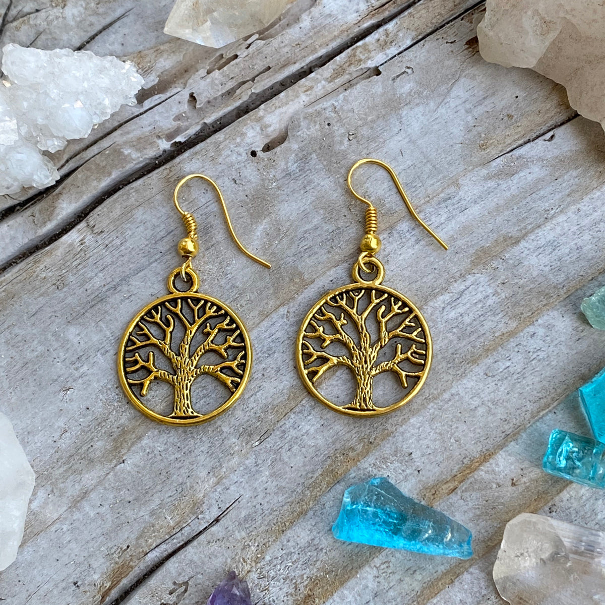 Gold Tree of Life Earrings for Grounding