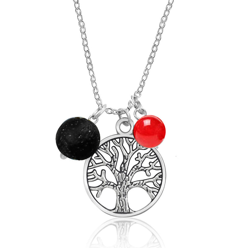 Tree of Life Necklace for Life-Force with Lava Stone and Red Jade