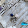Silver Tree of Life Necklace for Grounding with Rose Quartz and Lapis Lazuli