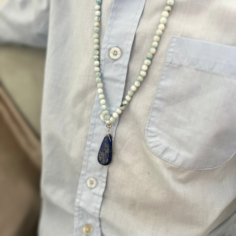 " Success is personal, so stop comparing your apples to their oranges" - Yohancé Salimu. This Truthful and Wise Necklace with Light Blue Amazonite and Lapis supports change that comes from within.