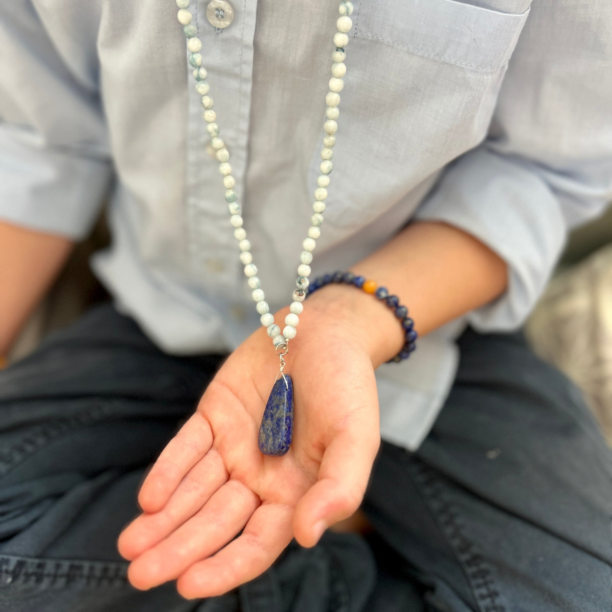 " Success is personal, so stop comparing your apples to their oranges" - Yohancé Salimu. This Truthful and Wise Necklace with Light Blue Amazonite and Lapis supports change that comes from within.