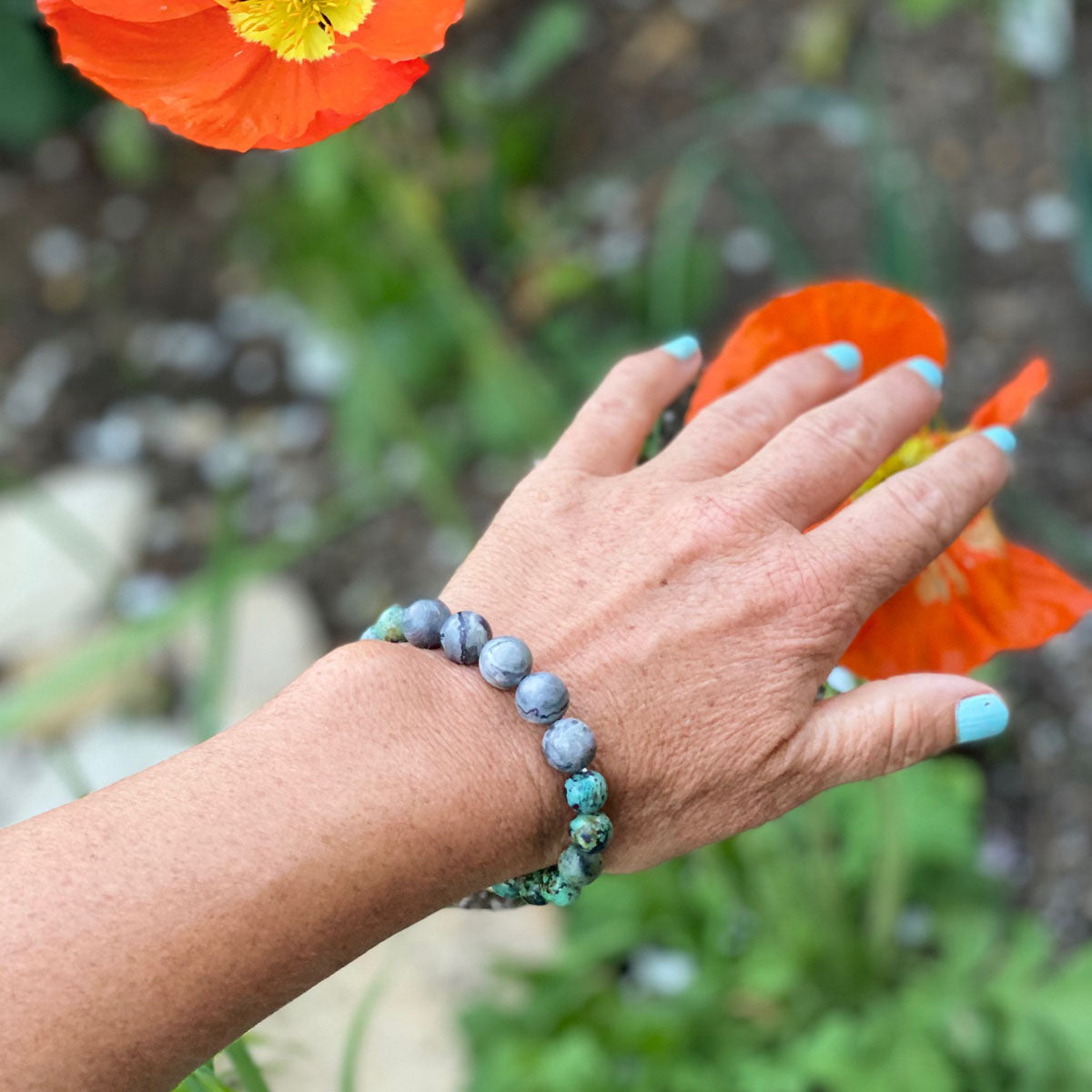 Self-Realization Set: Manifest Good Fortune with African Turquoise - Unisex African Turquoise Necklace with Amazonite for Self-Expression, Turquoise Wrap Bracelet with an Ohm button to Promote Self-Realization. 