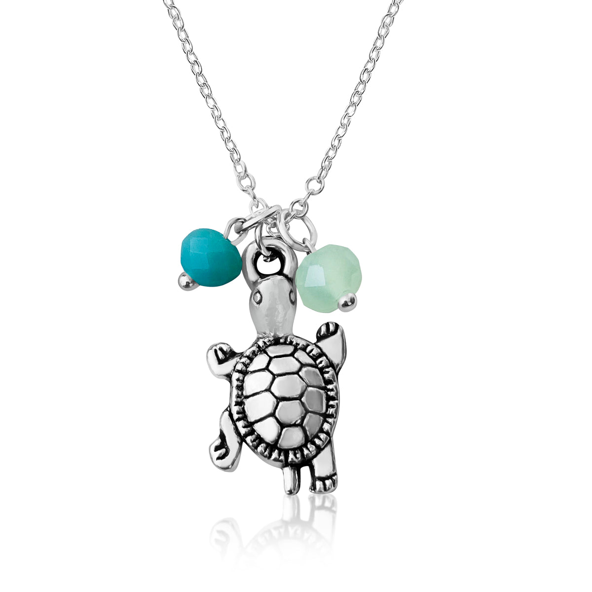 Turtle Necklace with Ocean Foam Green Crystals