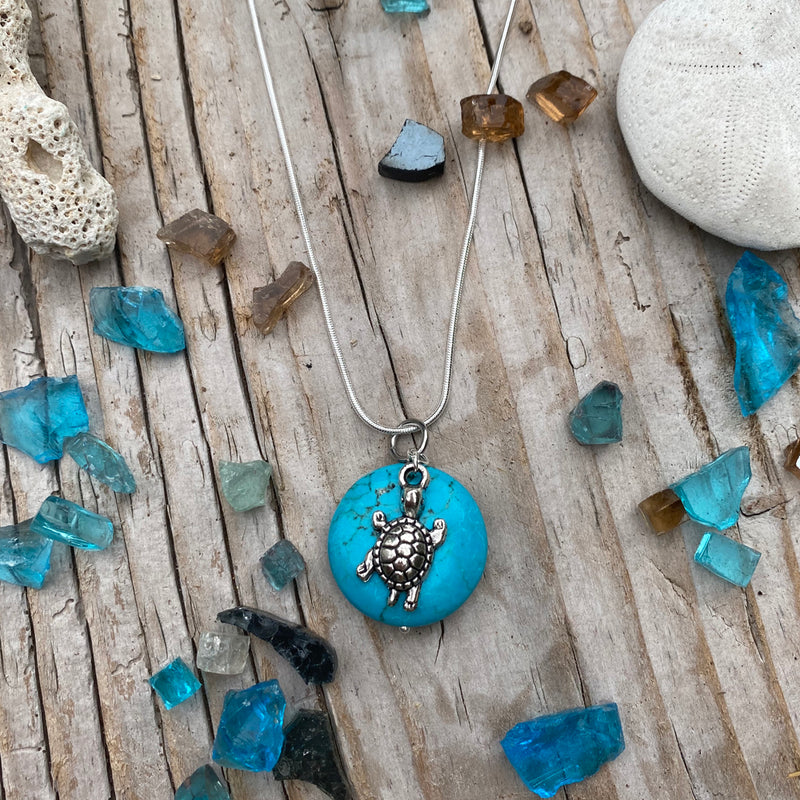 Ocean Inspired Turquoise Pendant with Turtle Necklace