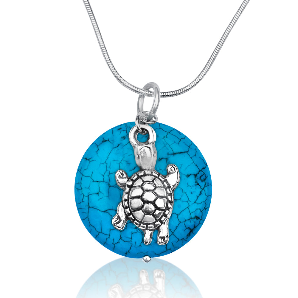 Ocean Inspired Turquoise Pendant with Turtle  Necklace