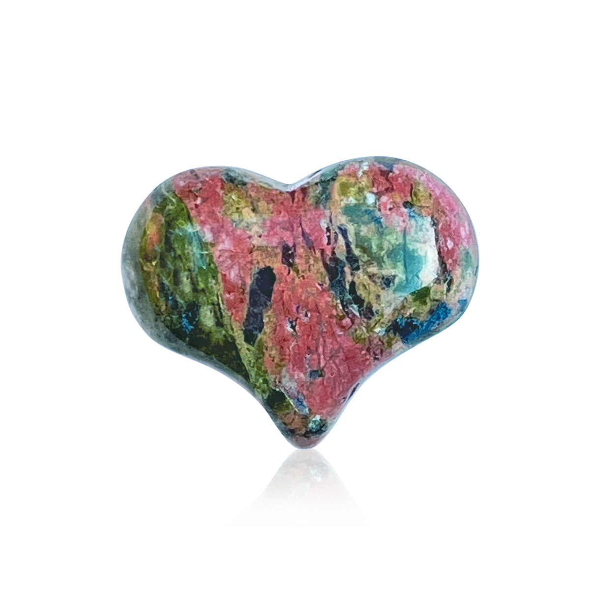 Unakite Heart Shaped Healing Gemstone for Harmonious Connections. This gemstone is said to provide you harmonious connections on a spiritual level. It's a healing stone, with the greens bringing soothing vitality and the pink bringing affection and empathy. 