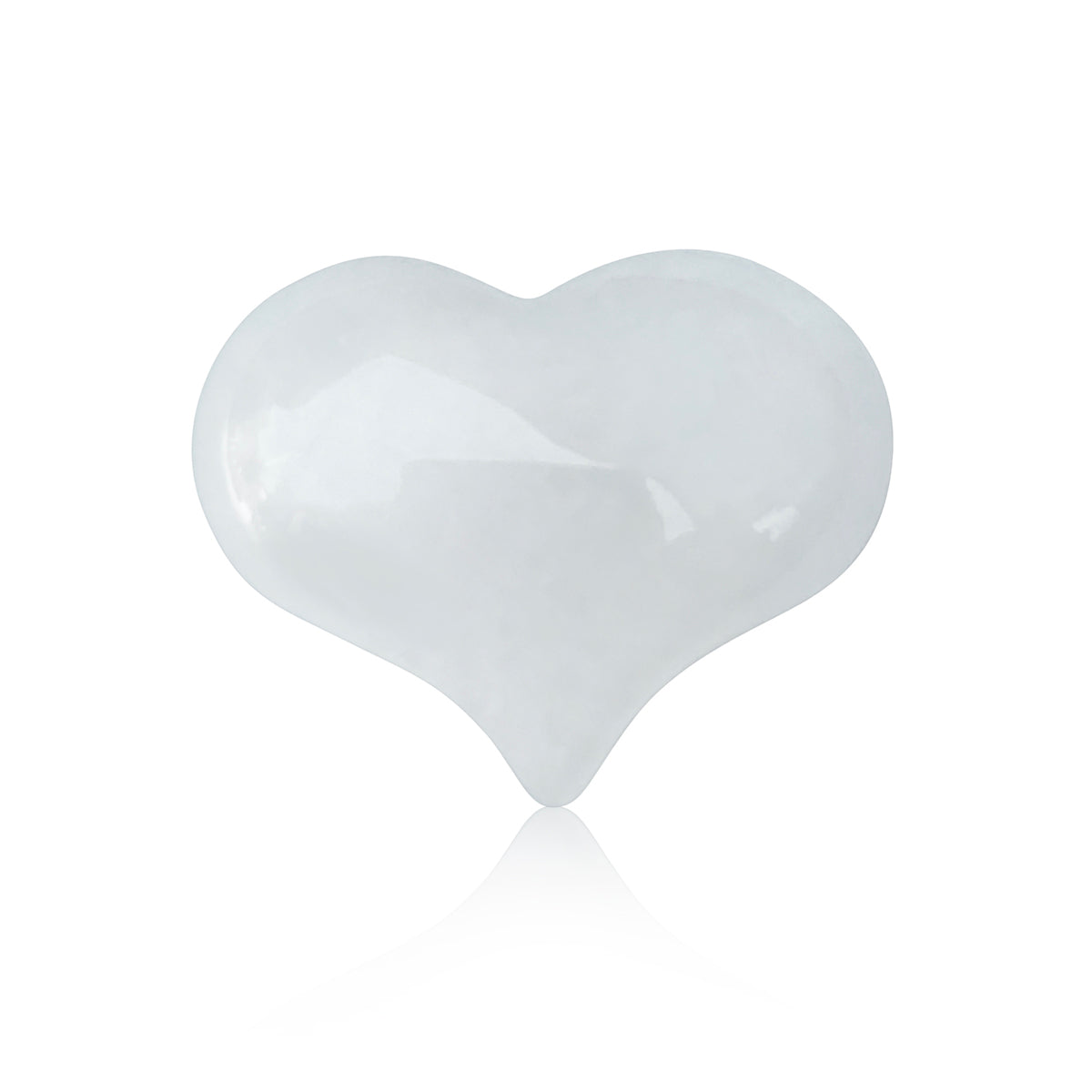 White Jade Heart Shaped Healing Gemstone Projecting Universal Love.  Jade is a very popular gemstone projecting universal love, health, wealth and long life.  Said to be a “Very Lucky Stone”, Jade is associated with peace, serenity, memory, vitality, harmony, wisdom, and long life. 