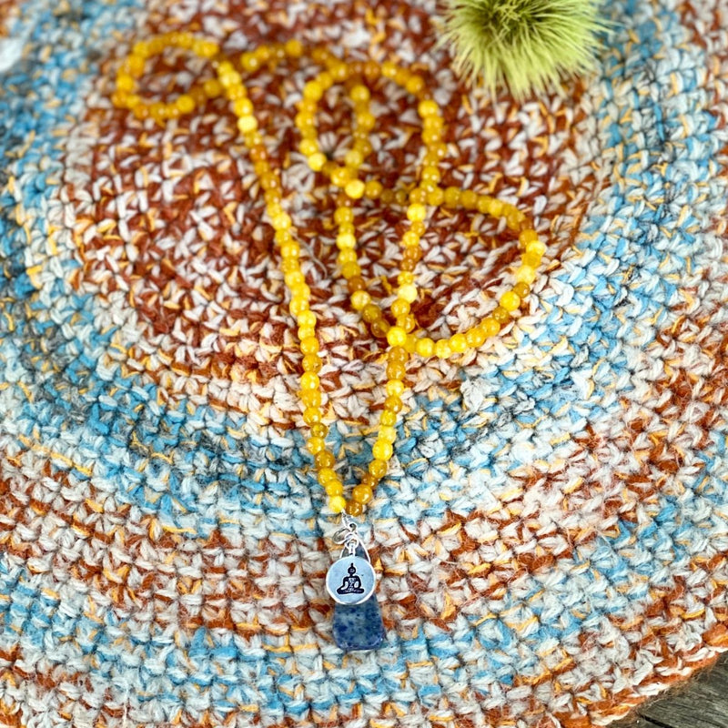 Meditating Yogi Necklace with Jade and Lapis Lazuli to open the mind to all possibilities.