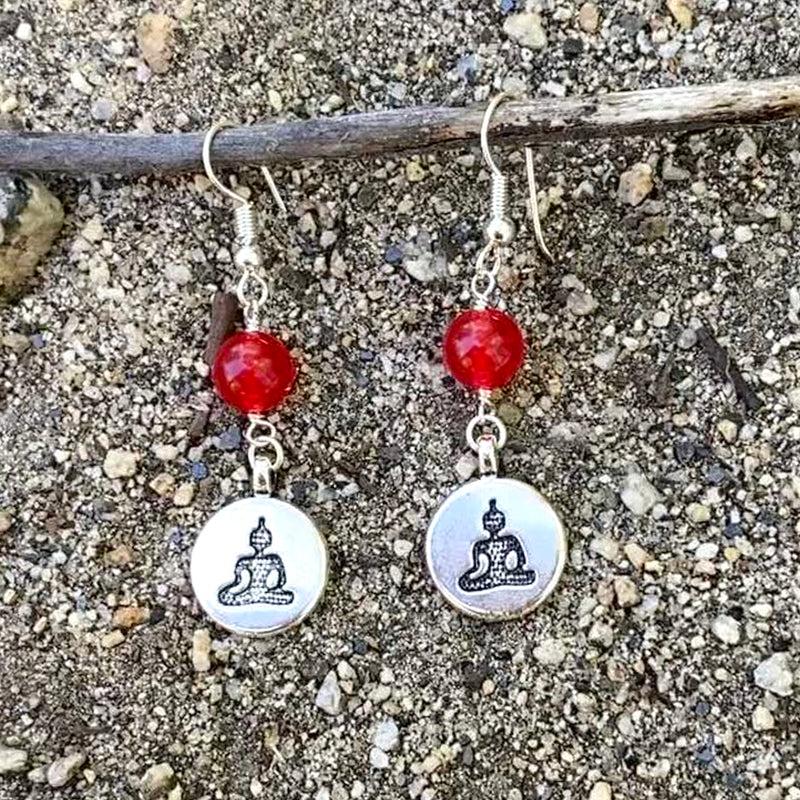 Meditating Yogi Earrings with Red Jade for Chi