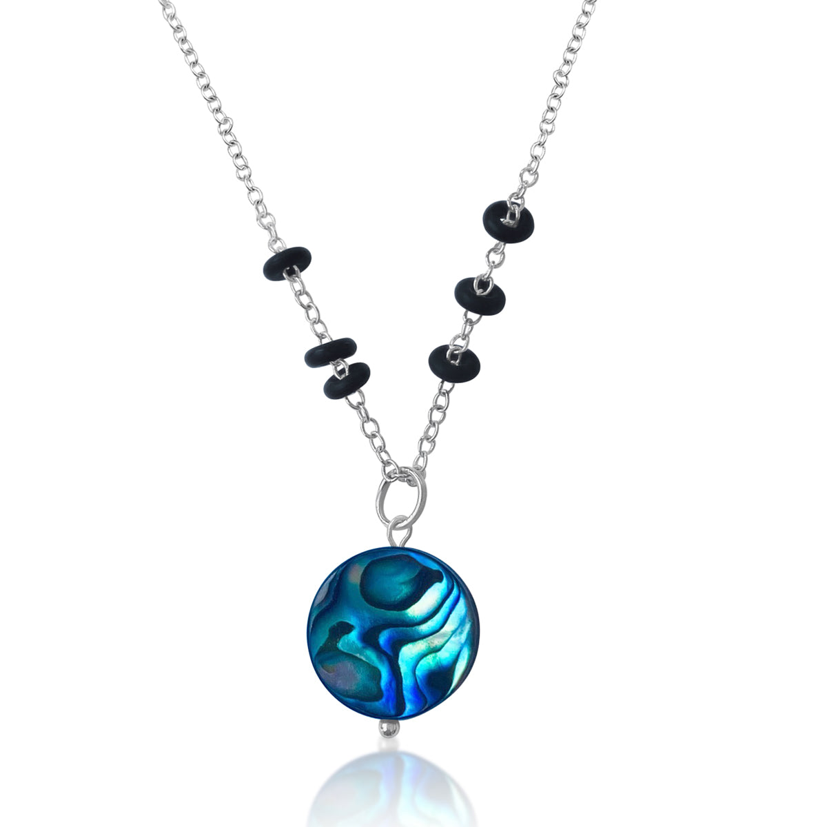 Zero Waste Necklace with up-recycled SCUBA parts and Abalone pendant from the Pacific Ocean.  Eco-conscious jewelry for the ocean lovers, surfers, scuba divers.